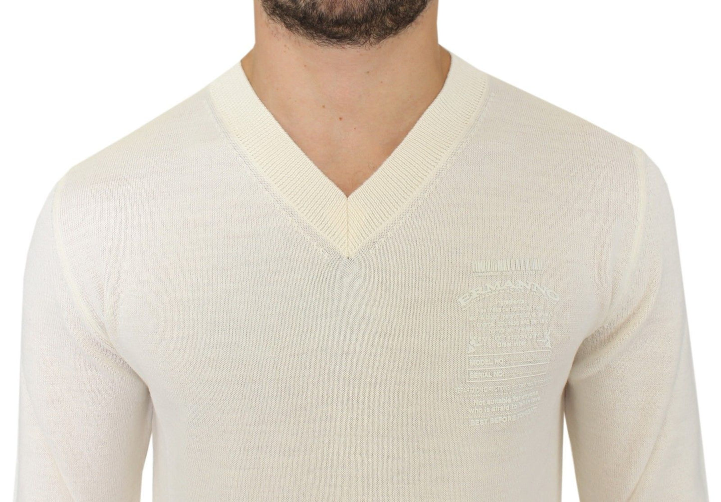Ermanno Scervino Off White Wool Blend V-neck Pullover Sweater $765.00 Ermanno Scervino Luzworld
