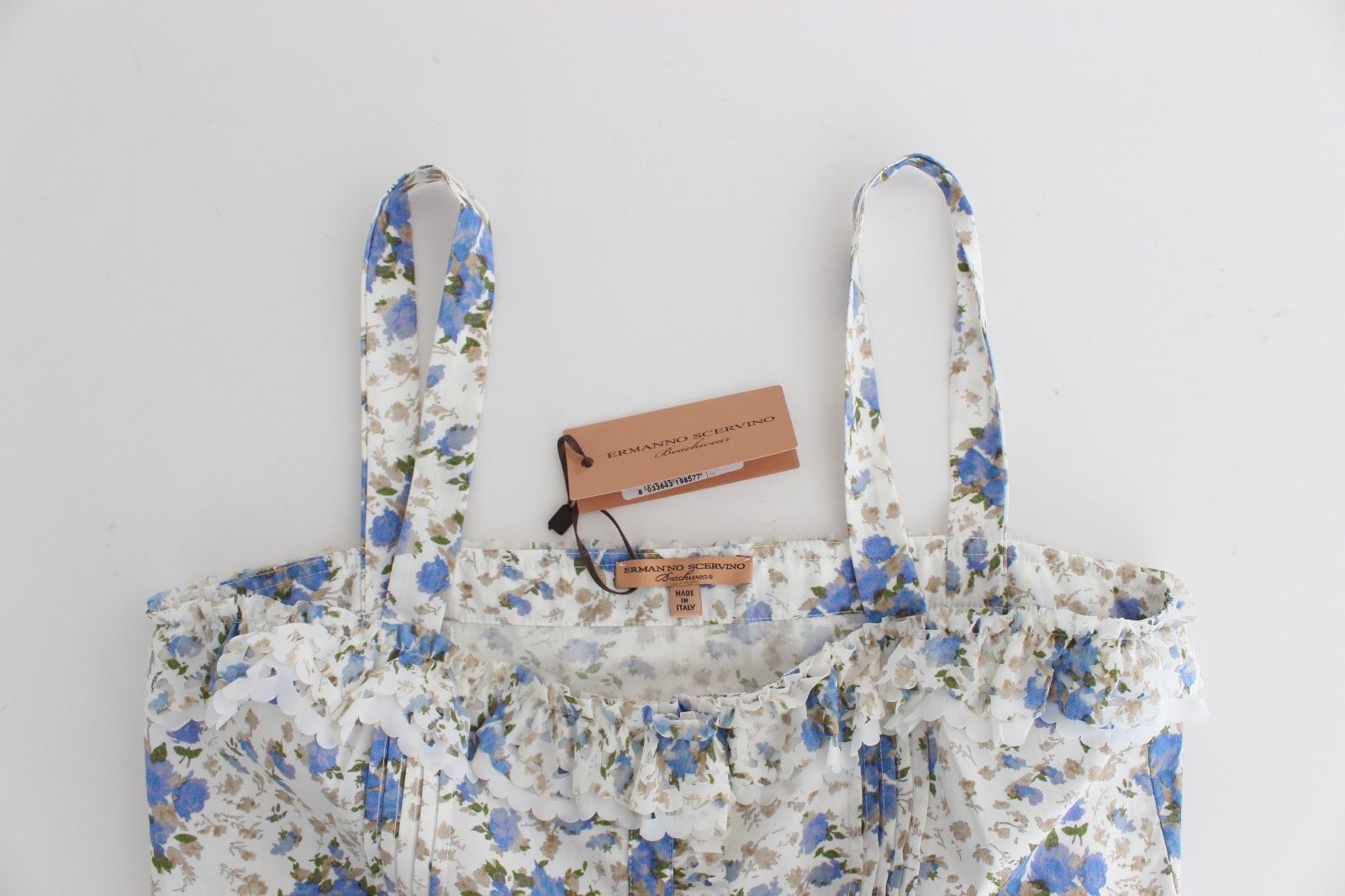 Ermanno Scervino Beachwear Blue Floral Beach Mini Dress Short $647.00 Ermanno Scervino Luzworld