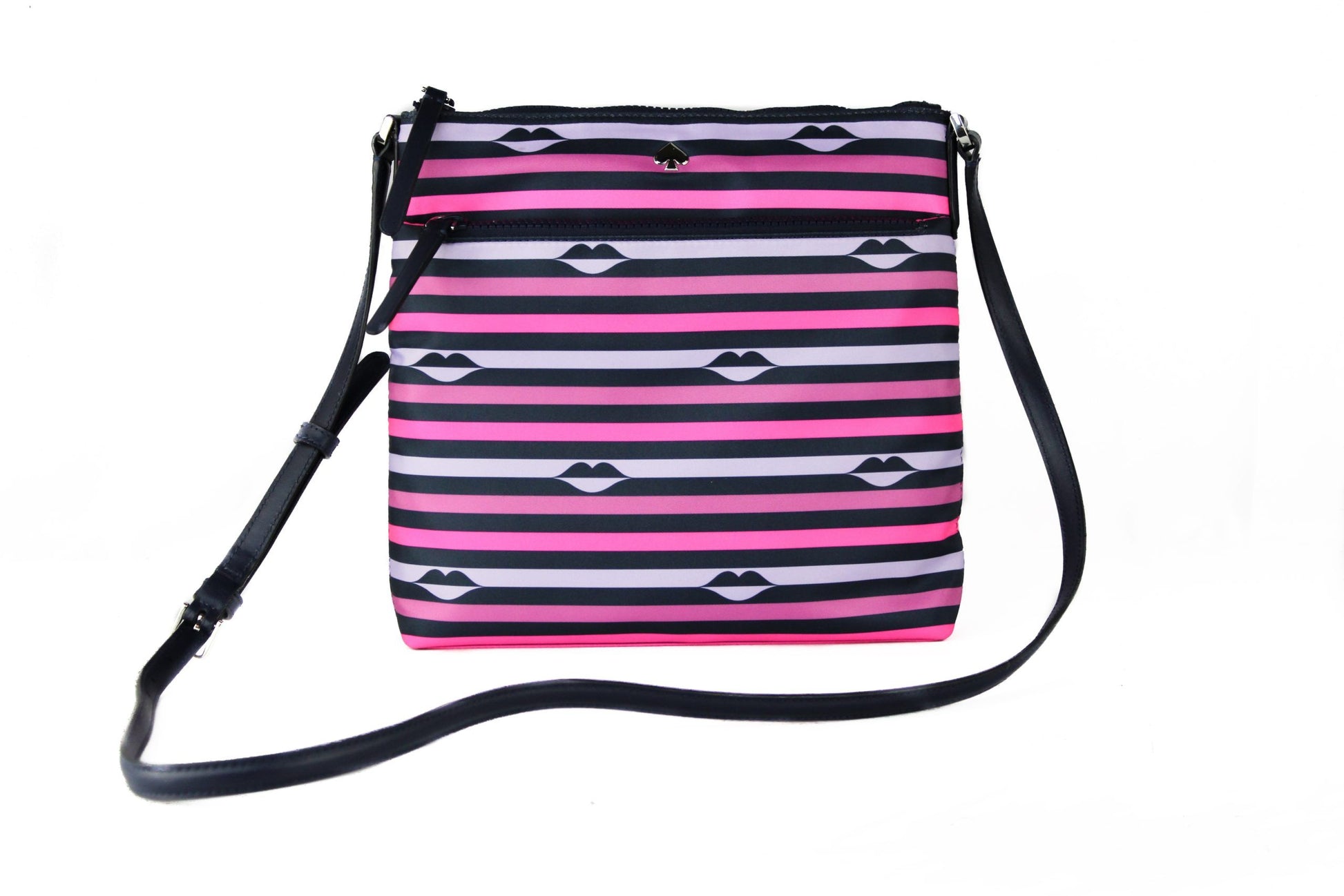 Kate Spade Jae Nylon Leather Flat Pink Striped Multi Crossbody HandBag Purse $309.00 Kate Spade Luzworld