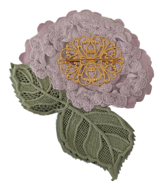 Dolce & Gabbana Purple Floral Gold Tone Brass Women Brooch
