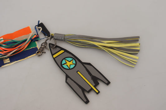 MSGM Multicolor Rocket Ship Silver Tone Metal Keychain