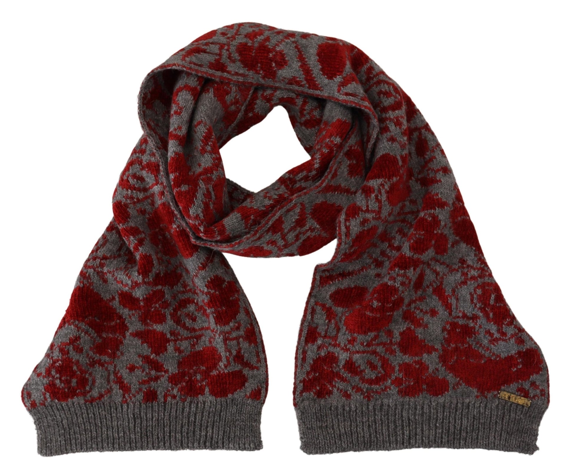 GF Ferre Red Grey Knitted Wrap Warmer Womens Shawl Scarf $700.00 GF Ferre Luzworld