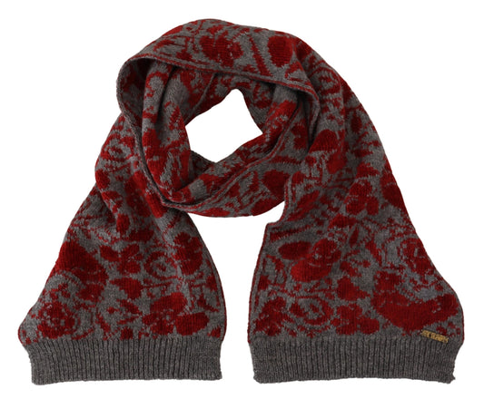 GF Ferre Red Grey Knitted Wrap Warmer Womens Shawl Scarf $700.00 GF Ferre Luzworld