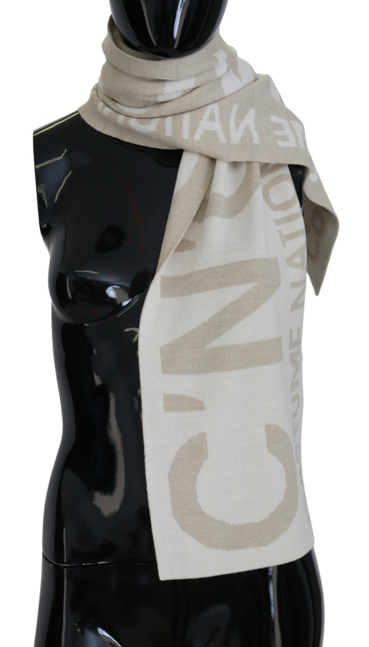 Costume National Beige White Logo Wrap Warmer Shawl Scarf $816.00 Costume National Luzworld