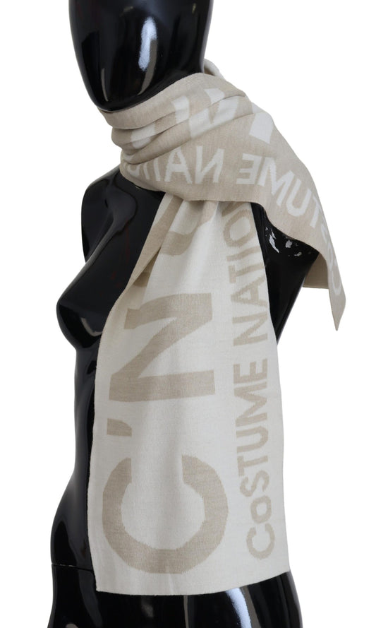 Costume National Beige White Logo Wrap Warmer Shawl Scarf $816.00 Costume National Luzworld
