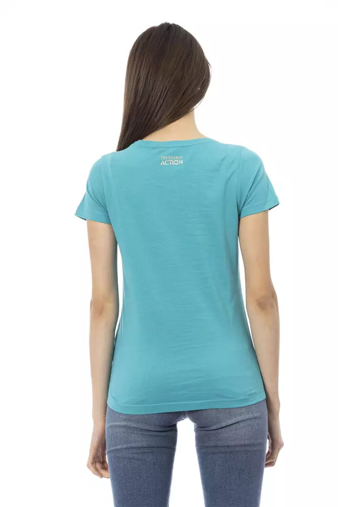 Trussardi Action Light Blue Cotton Women T-Shirt $131.00 Trussardi Action Luzworld