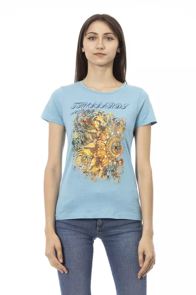 Trussardi Action Light Blue Cotton Women T-Shirt $131.00 Trussardi Action Luzworld