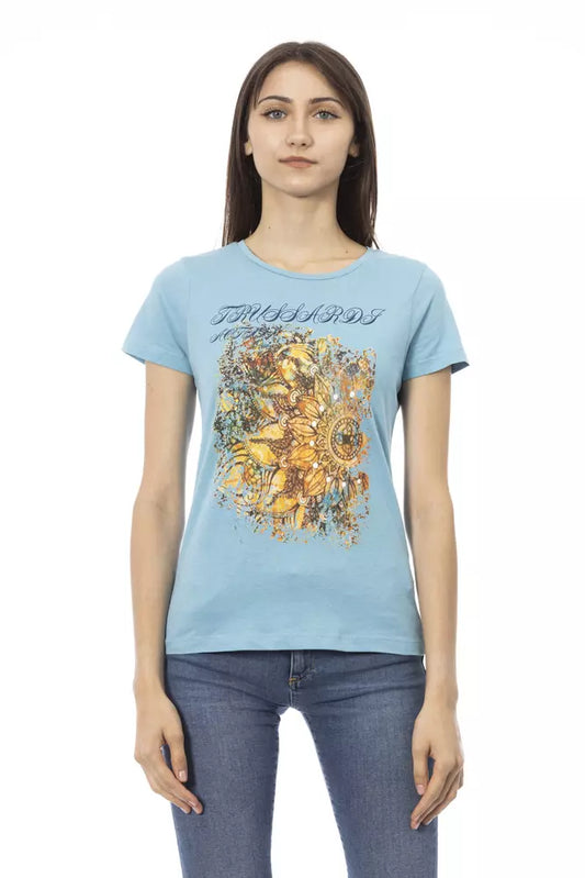Trussardi Action Light Blue Cotton Women T-Shirt $131.00 Trussardi Action Luzworld