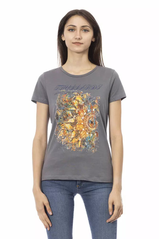 Trussardi Action Gray Cotton Women T-Shirt $131.00 Trussardi Action Luzworld