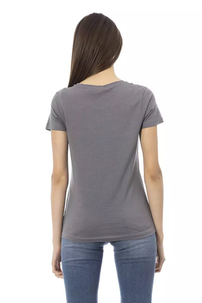 Trussardi Action Gray Cotton Women T-Shirt $131.00 Trussardi Action Luzworld