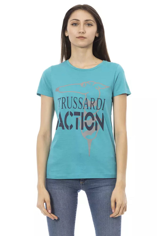 Trussardi Action Light Blue Cotton Women T-Shirt $131.00 Trussardi Action Luzworld