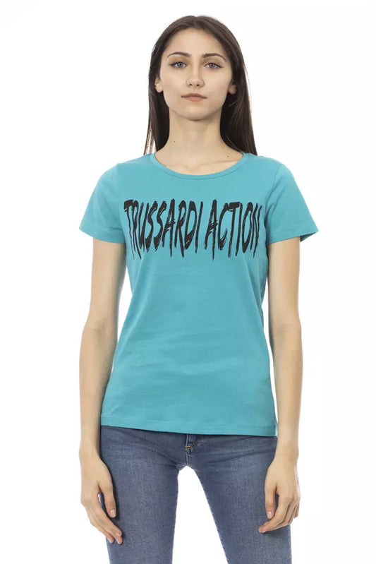 Trussardi Action Light Blue Cotton Women T-Shirt $131.00 Trussardi Action Luzworld