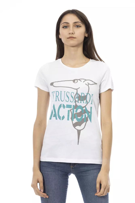Trussardi Action Chic White Printed Tee: Summer Wardrobe Essential $131.00 Trussardi Action Luzworld