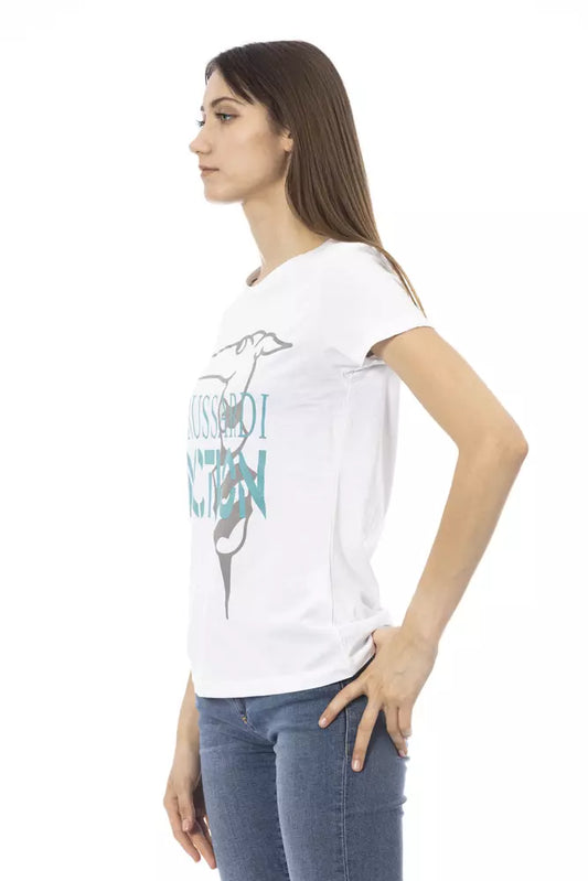 Trussardi Action Chic White Printed Tee: Summer Wardrobe Essential $131.00 Trussardi Action Luzworld