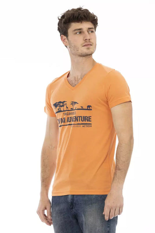 Trussardi Action Orange Cotton Men V-Neck T-Shirt