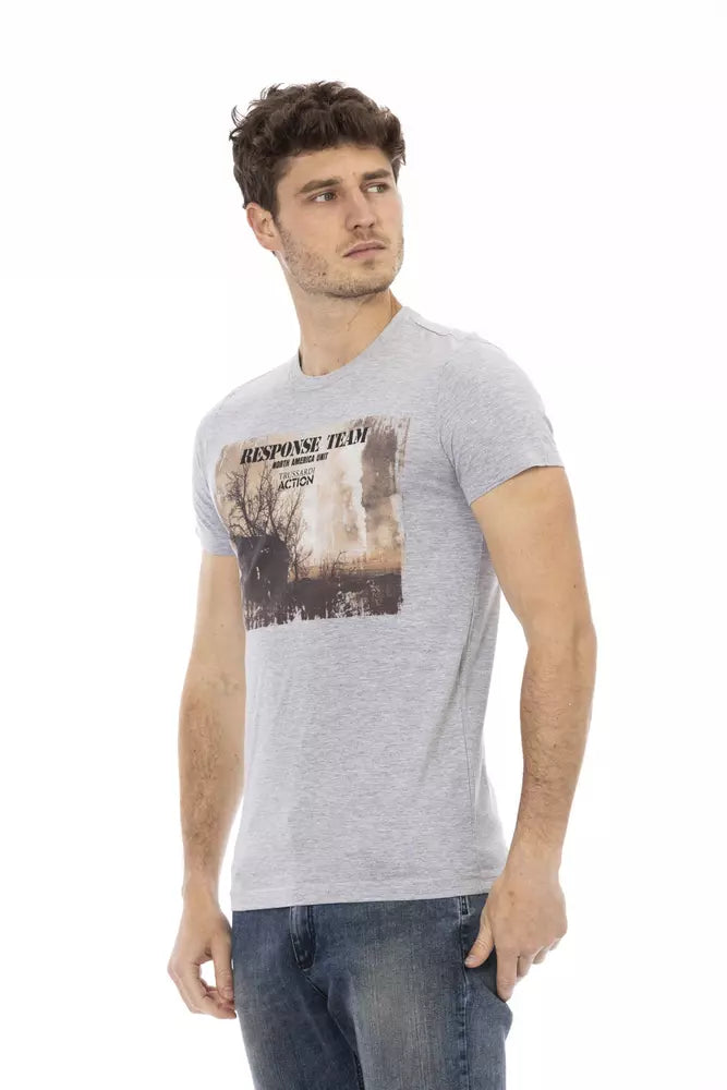 Trussardi Action Gray Cotton Men T-Shirt $130.00 Trussardi Action Luzworld