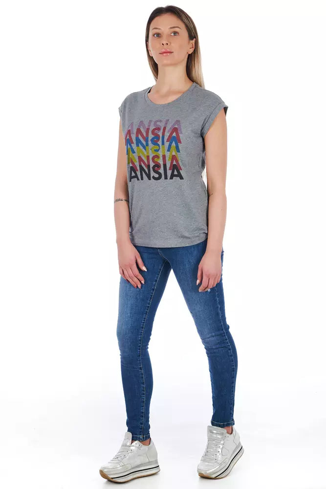 Frankie Morello Gray Cotton Women T-Shirt $183.00 Frankie Morello Luzworld