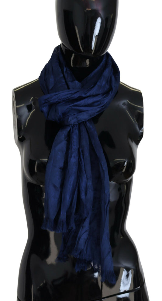 Costume National Blue Silk Shawl Foulard Fringes Scarf $260.00 Costume National Luzworld