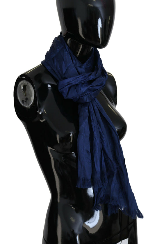 Costume National Blue Silk Shawl Foulard Fringes Scarf $260.00 Costume National Luzworld