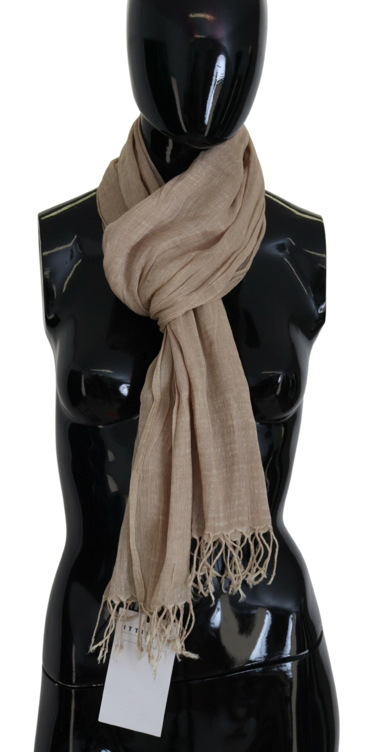 Costume National Beige Cotton Shawl Foulard Fringe Scarf $280.00 Costume National Luzworld