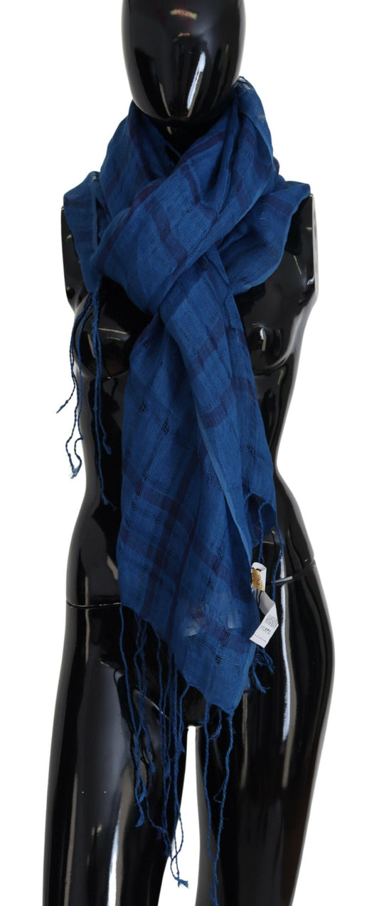 Costume National Blue Linen Shawl Foulard Fringes Scarf $249.00 Costume National Luzworld