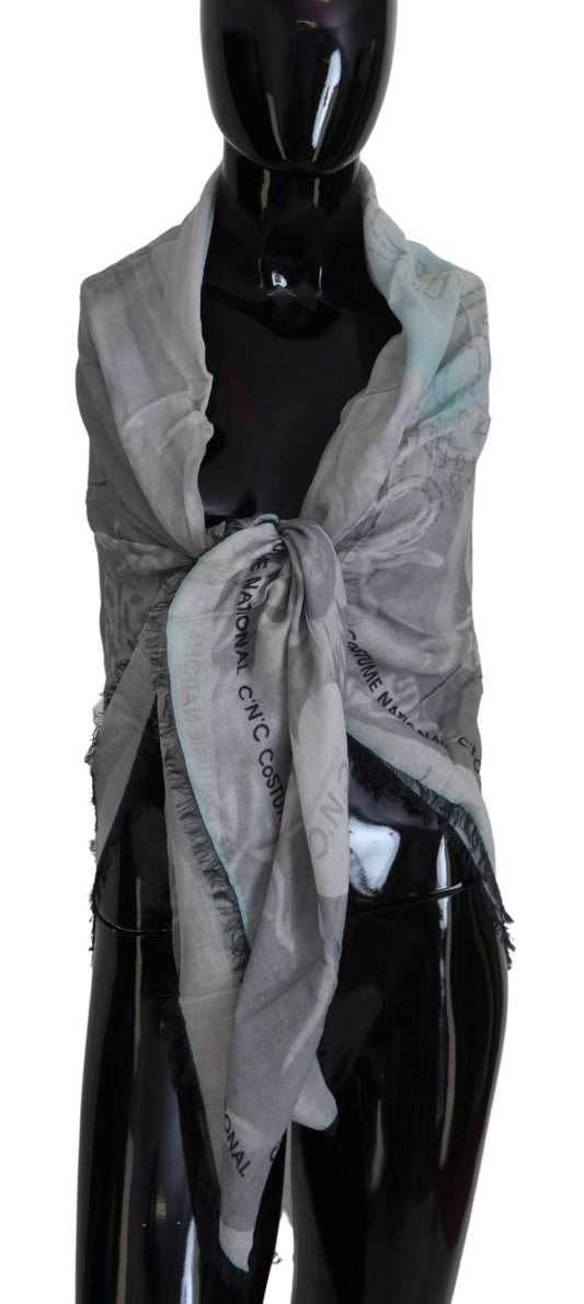 Costume National Gray Print Shawl Foulard Fringes Scarf $227.00 Costume National Luzworld