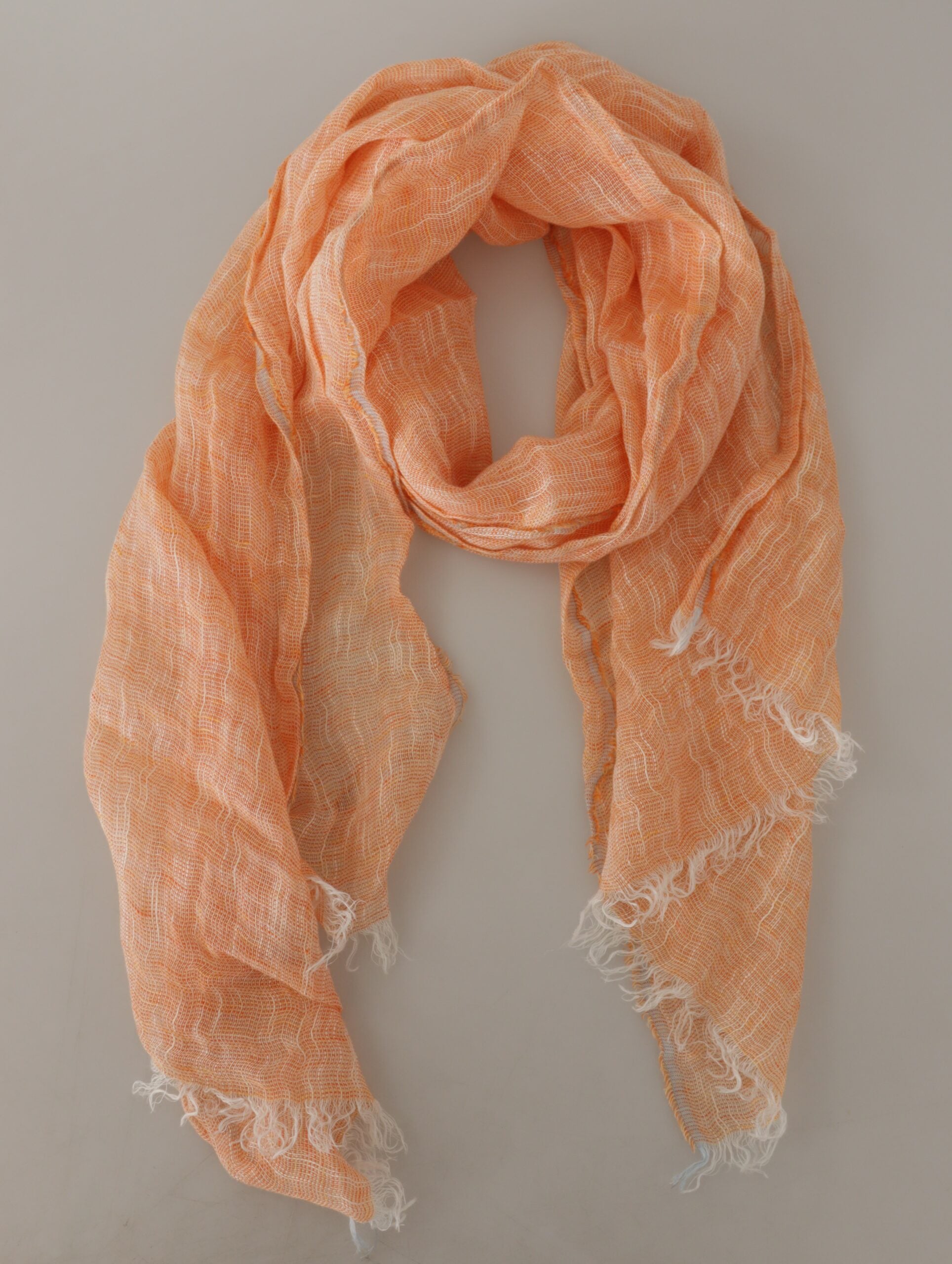 Malo Peach Linen Knitted Shawl Wrap Fringes Scarf $869.00 Malo Luzworld