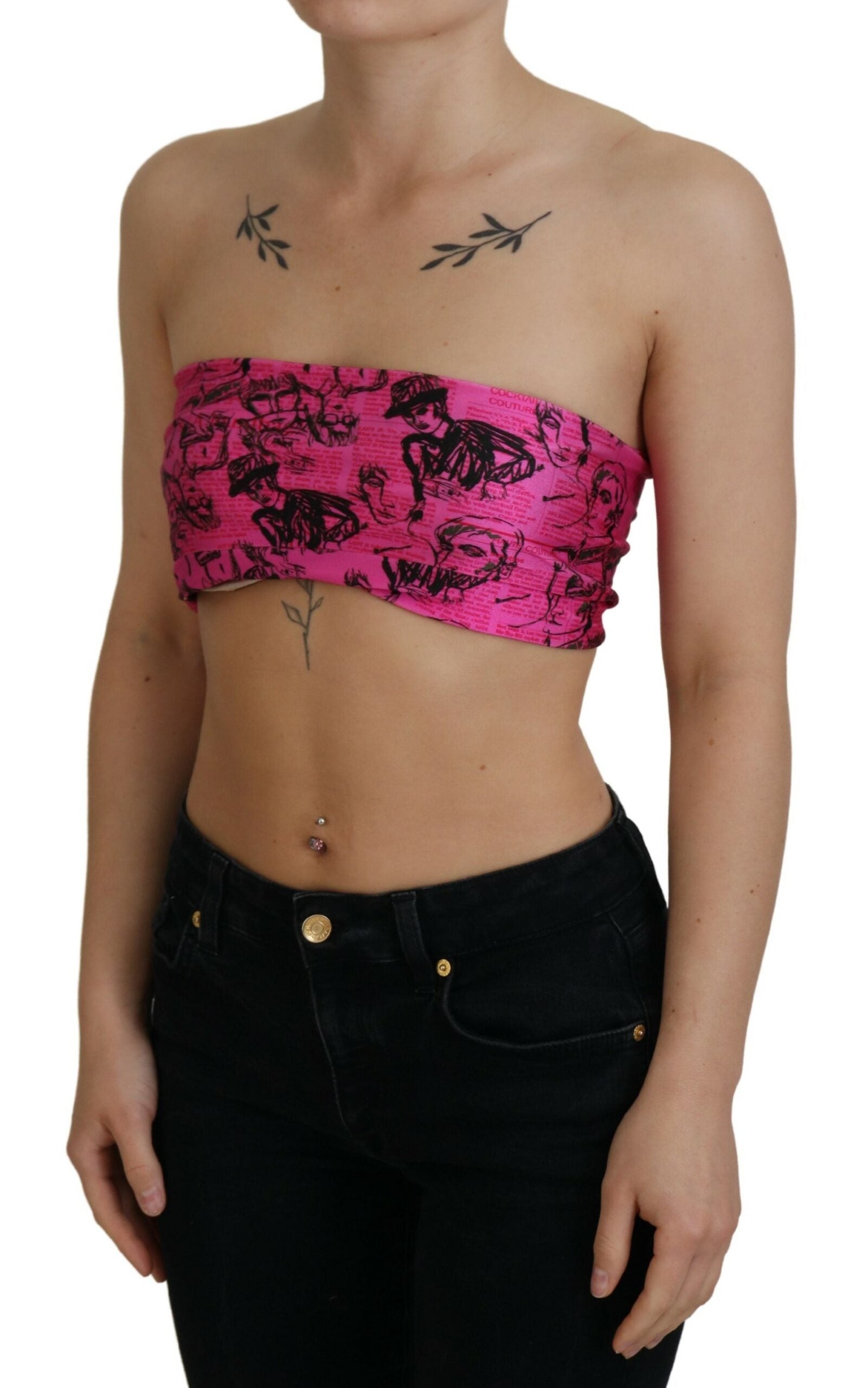 John Galliano Pink Newspaper Print Bra Cropped Blouse $532.00 John Galliano Luzworld