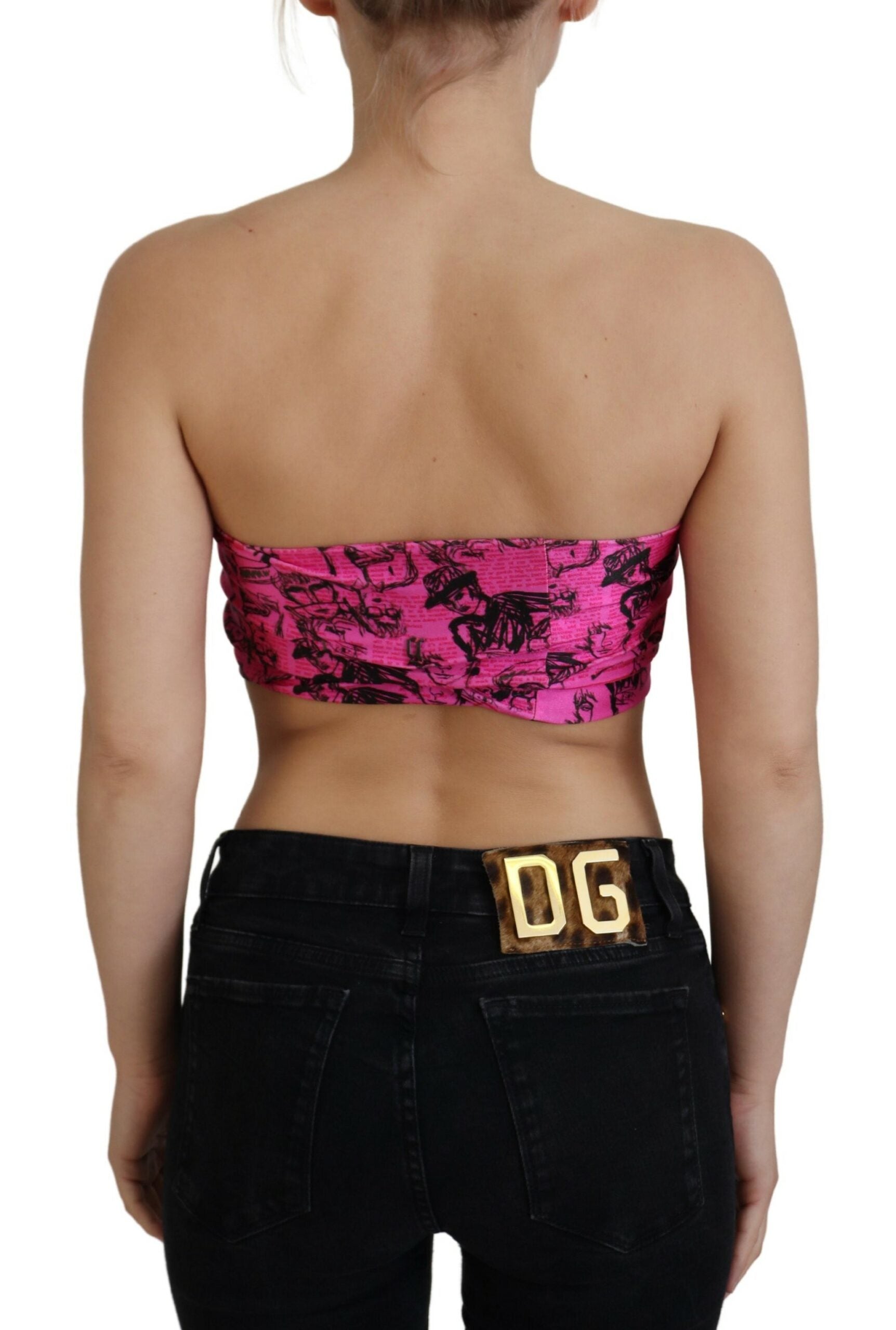 John Galliano Pink Newspaper Print Bra Cropped Blouse $532.00 John Galliano Luzworld