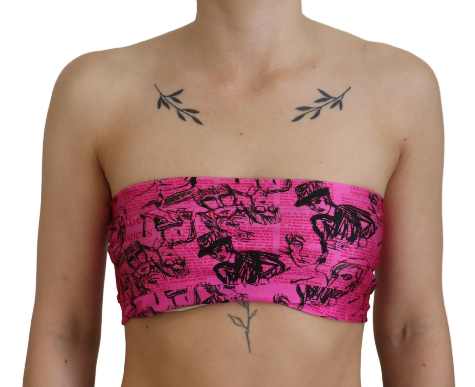 John Galliano Pink Newspaper Print Bra Cropped Blouse $532.00 John Galliano Luzworld