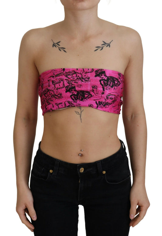 John Galliano Pink Newspaper Print Bra Cropped Blouse $532.00 John Galliano Luzworld