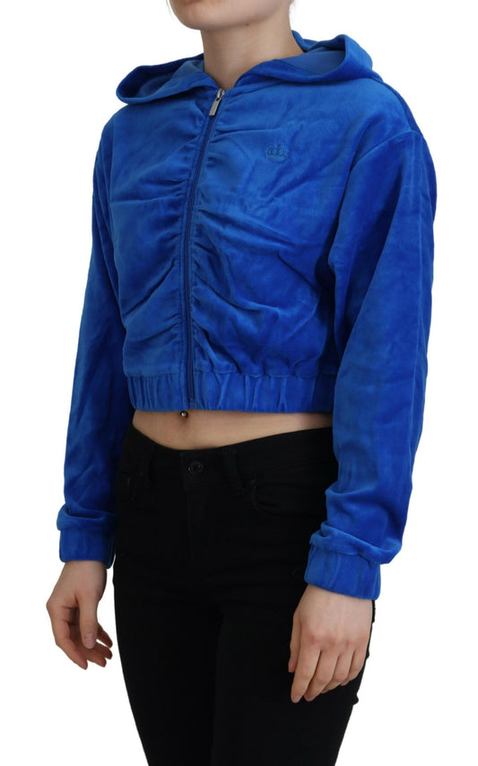 Juicy Couture Blue Cotton Full Zip Cropped Hooded Sweatshirt Sweater $143.00 Juicy Couture Luzworld