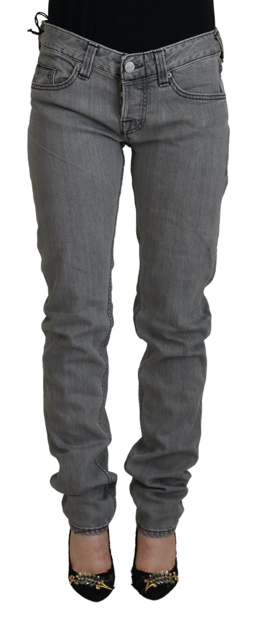 Care Label Gray Washed Cotton Skinny Women Casual Denim Jeans $194.00 Care Label Luzworld