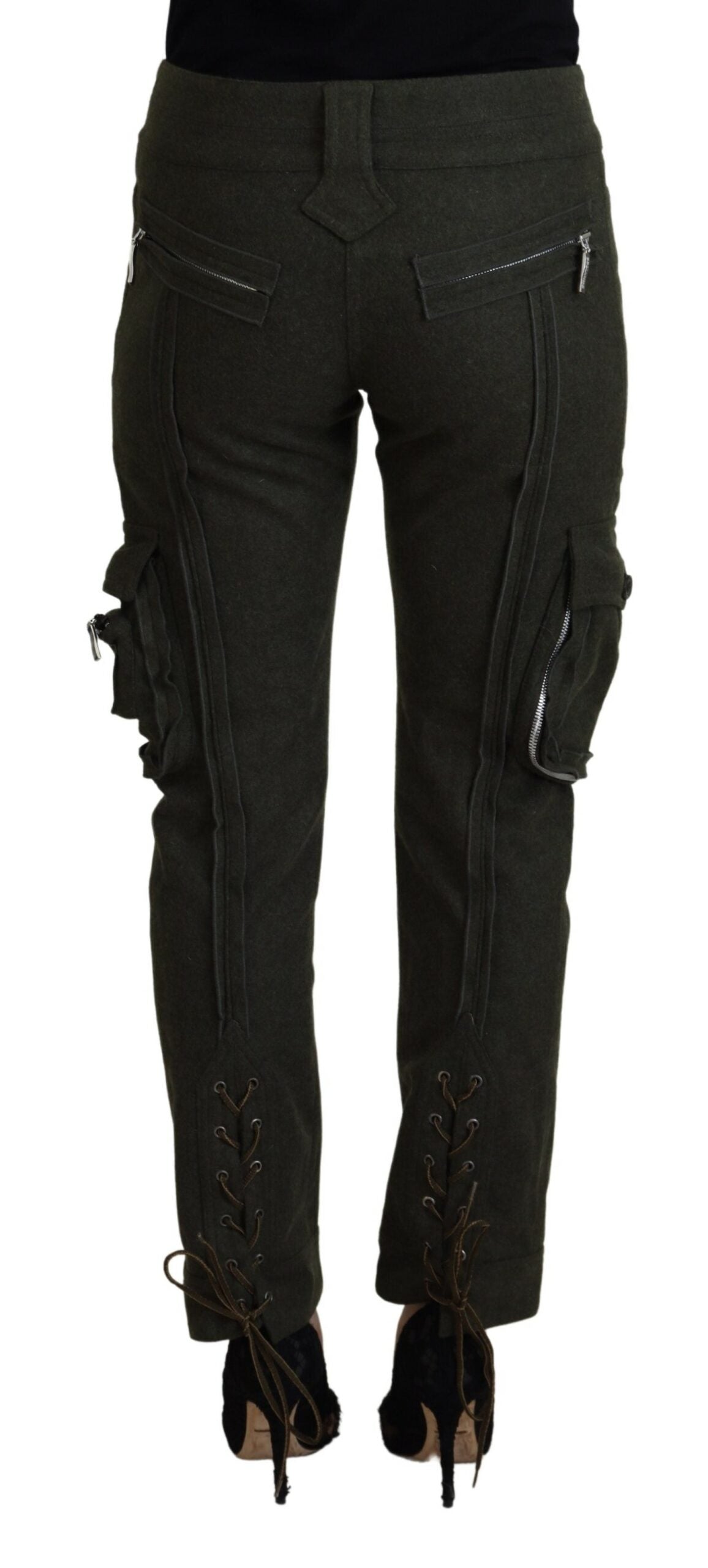 Ermanno Scervino Green Lace Up Leg Women Tapered Pants $941.00 Ermanno Scervino Luzworld
