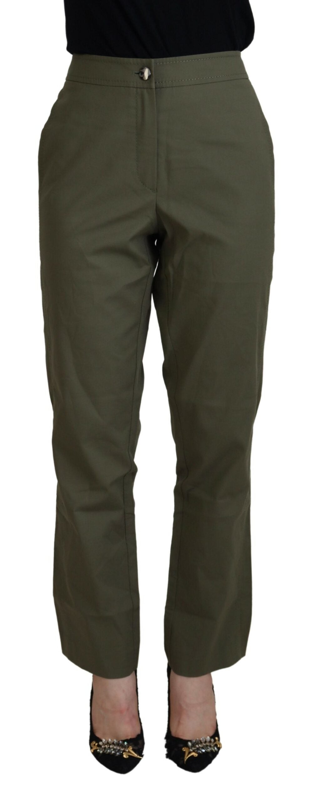 LAUREL Green Cotton High Waist Women Tapered Pants $559.00 LAUREL Luzworld