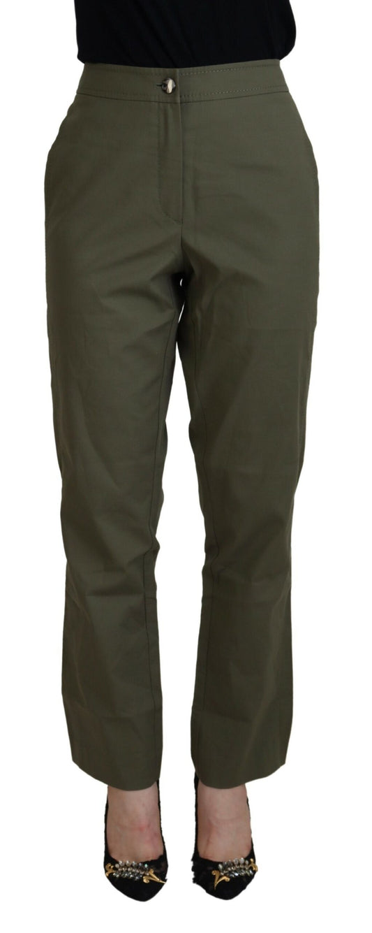 LAUREL Green Cotton High Waist Women Tapered Pants $559.00 LAUREL Luzworld