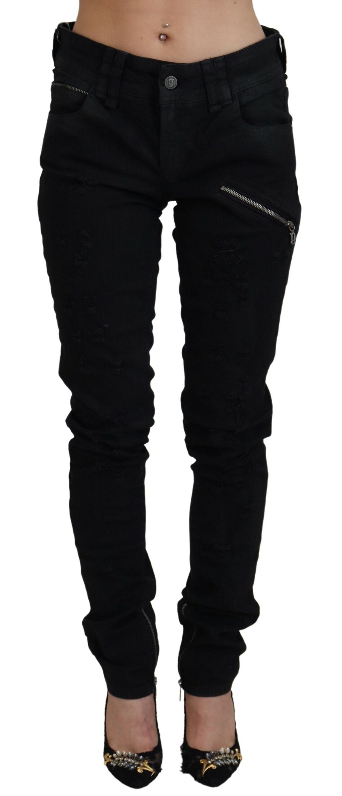 John Galliano Black Cotton Mid Waist Skinny Slim Fit Denim Jeans $726.00 John Galliano Luzworld