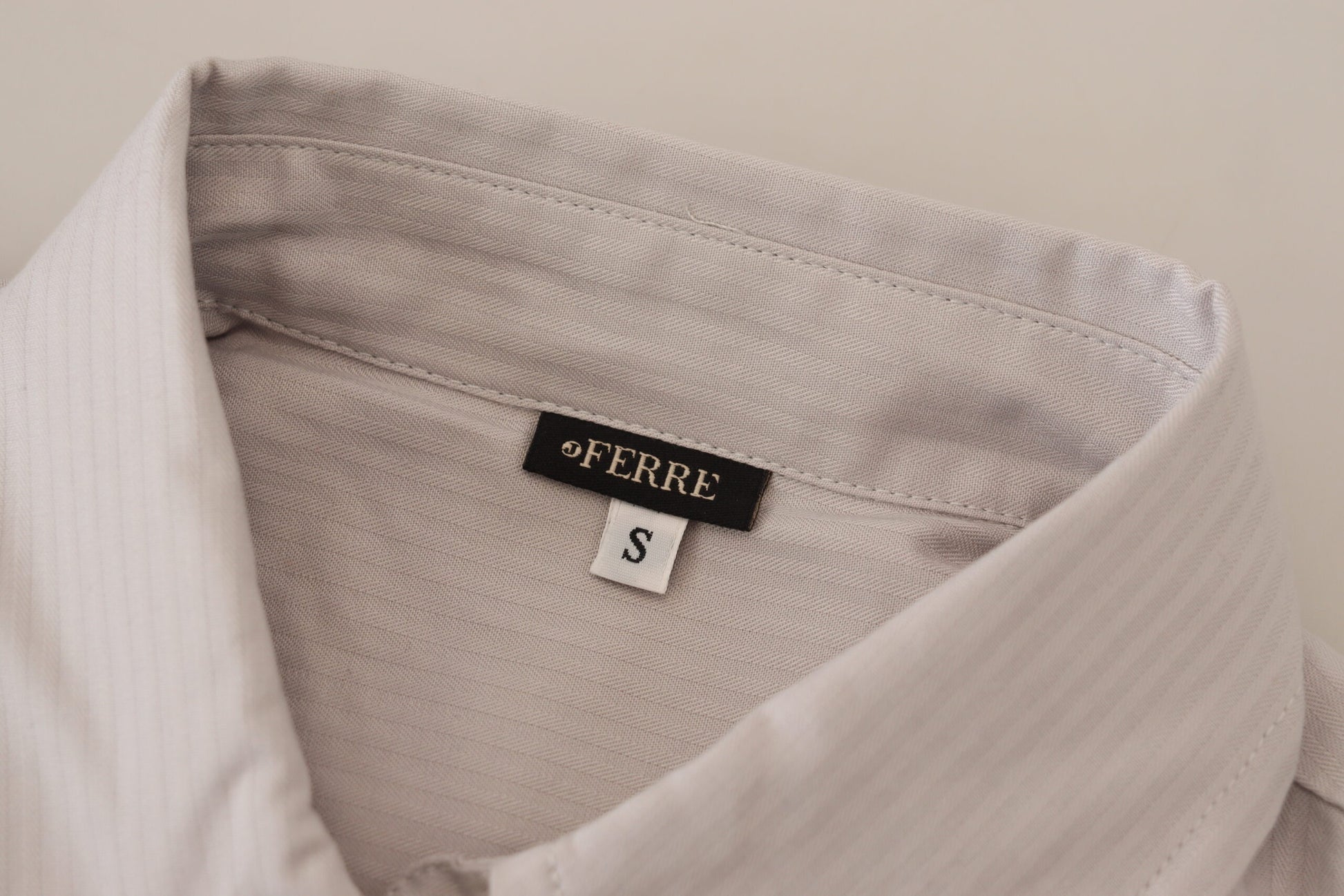 Ferre Light Gray Stripes Cotton Sleeveless Collared Top $532.00 Ferre Luzworld