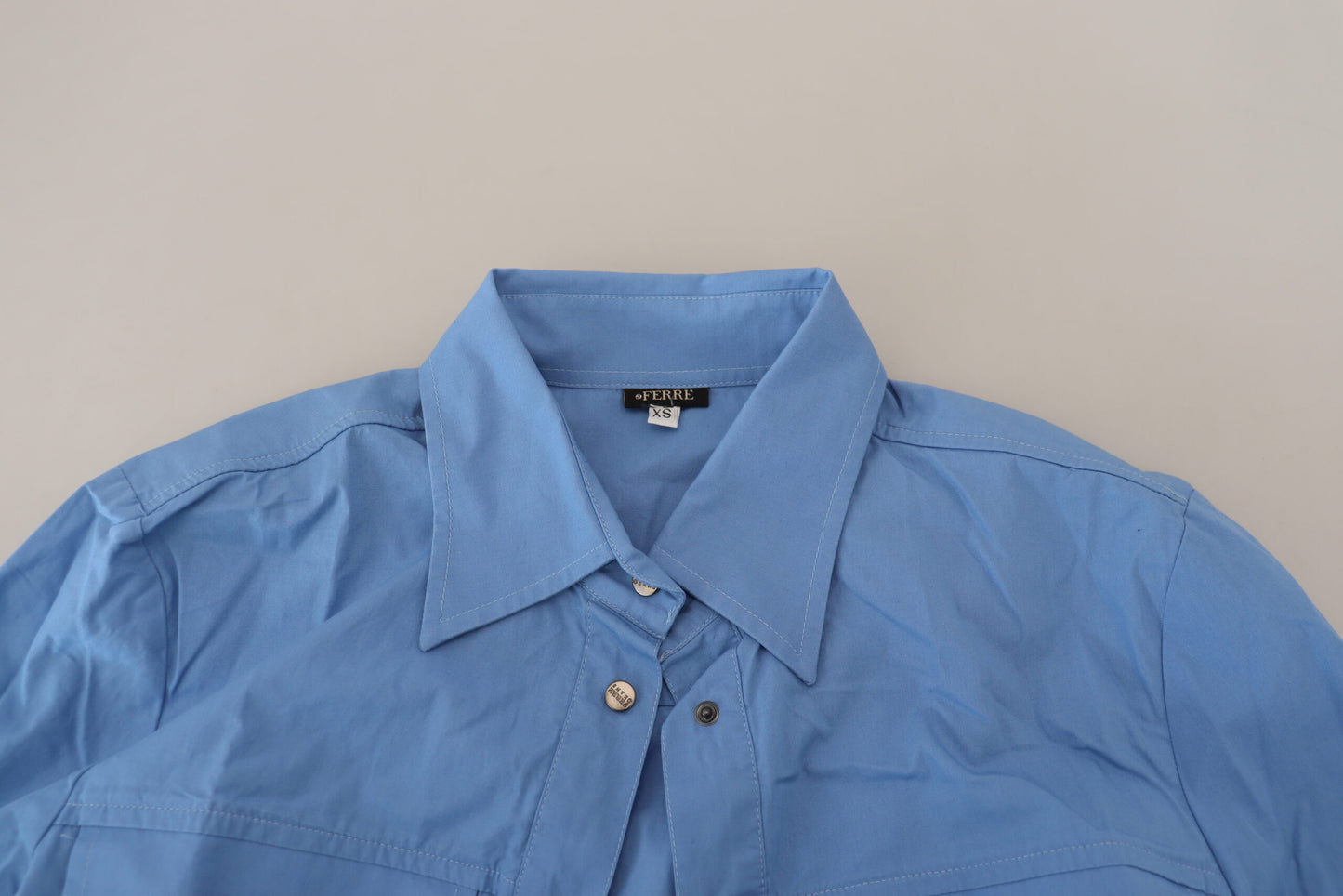 Ferre Blue Cotton Long Sleeves Collared Button Down Top $559.00 Ferre Luzworld