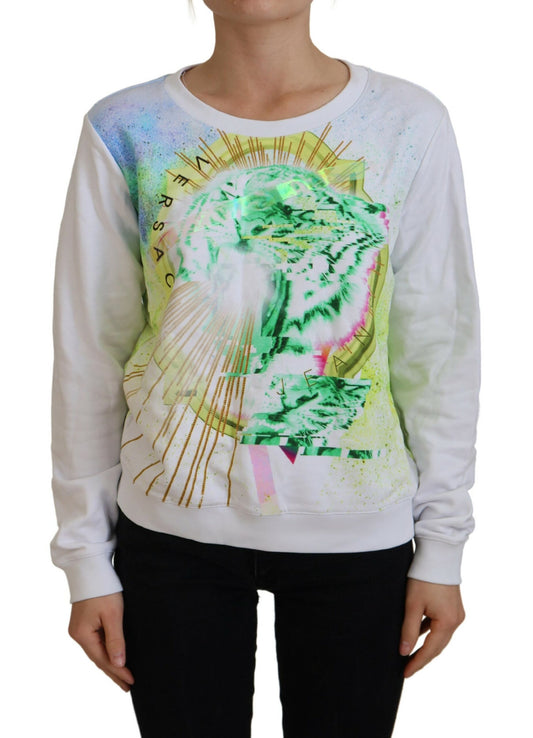 Versace Jeans White Graphic Print Long Sleeves Sweater $654.00 Versace Jeans Luzworld