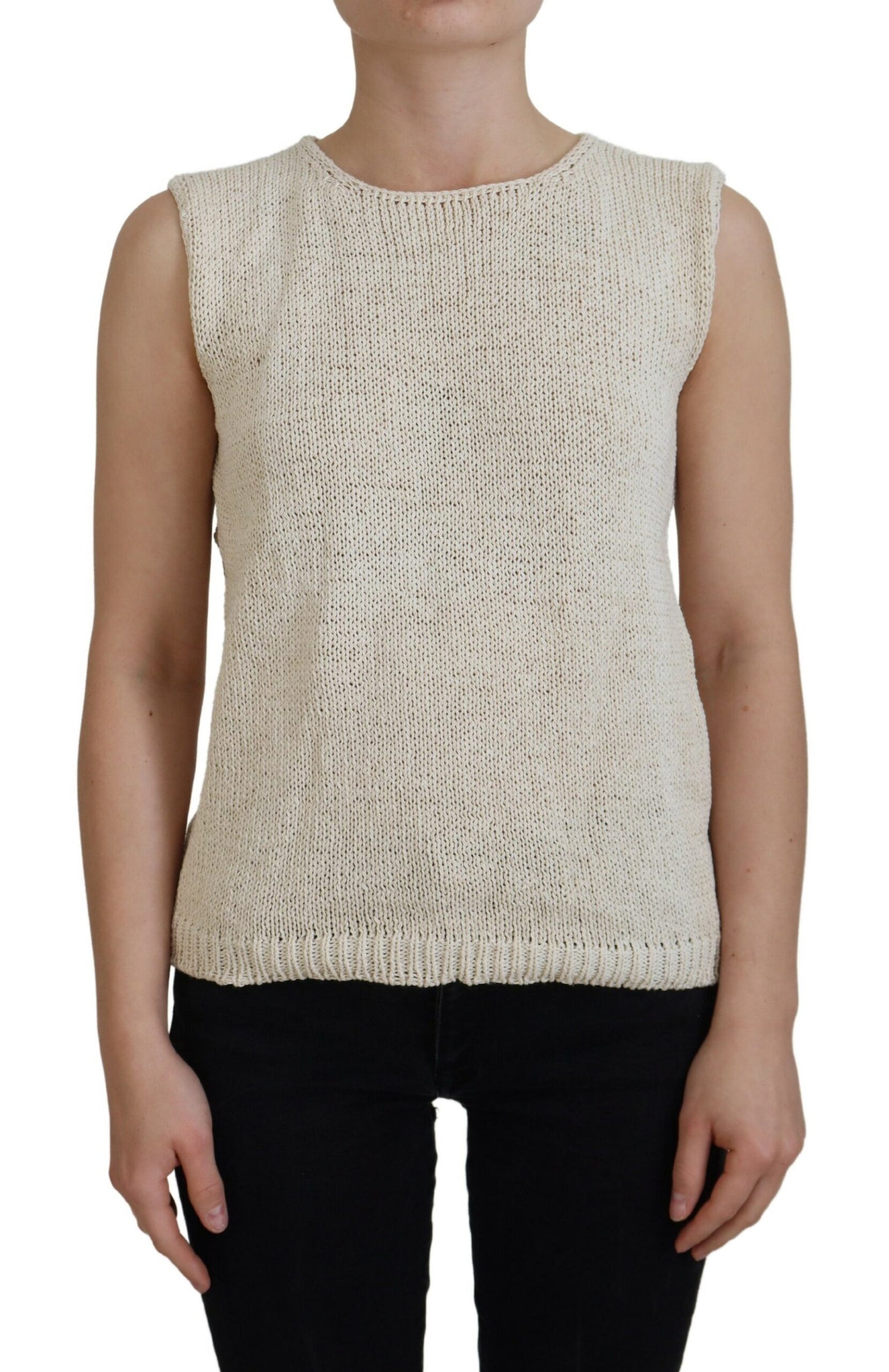 PINK MEMORIES Beige Cotton Blend Sleeveless Round Neck Tank Top $198.00 PINK MEMORIES Luzworld