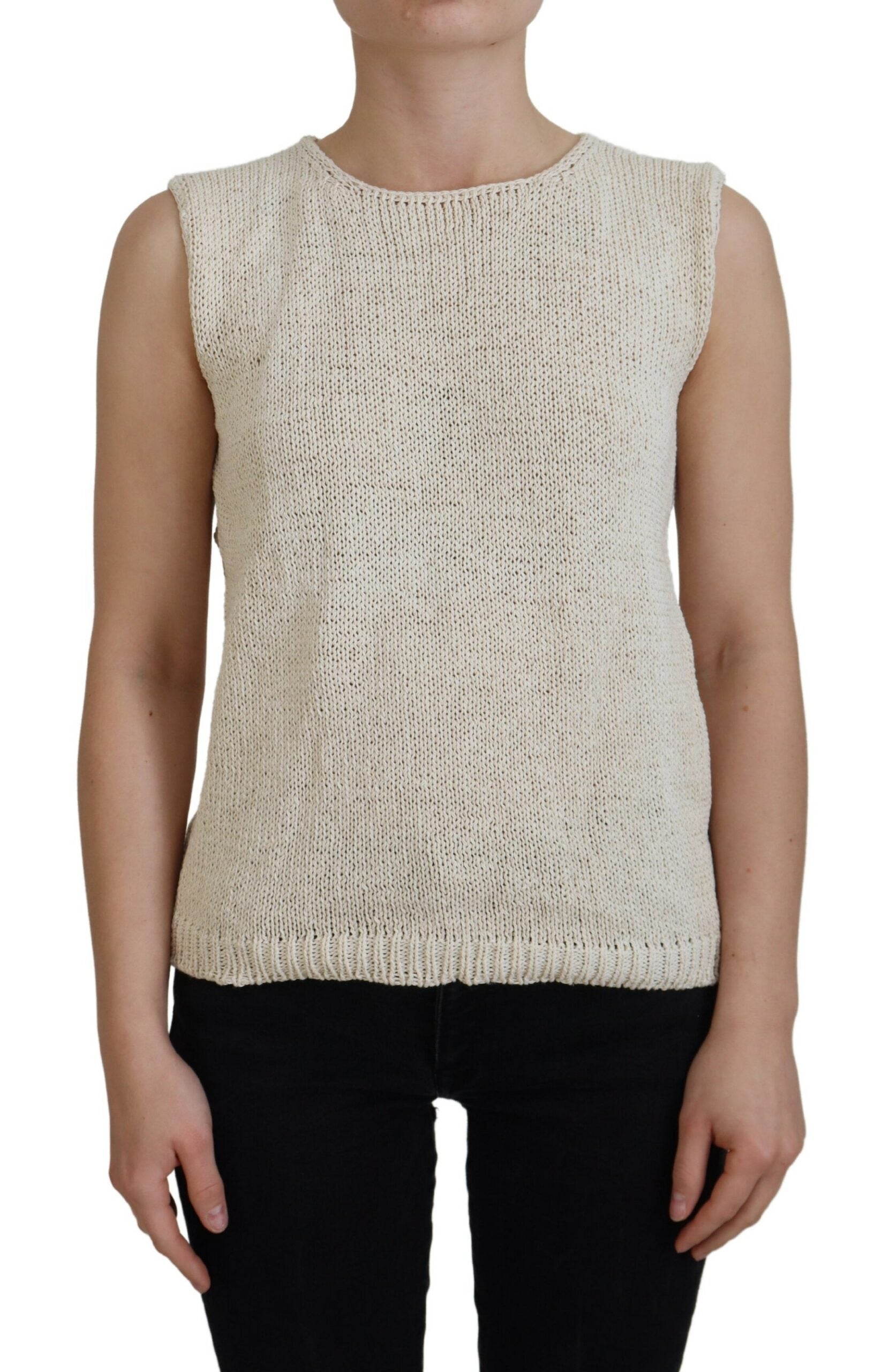 PINK MEMORIES Beige Cotton Blend Sleeveless Round Neck Tank Top $198.00 PINK MEMORIES Luzworld