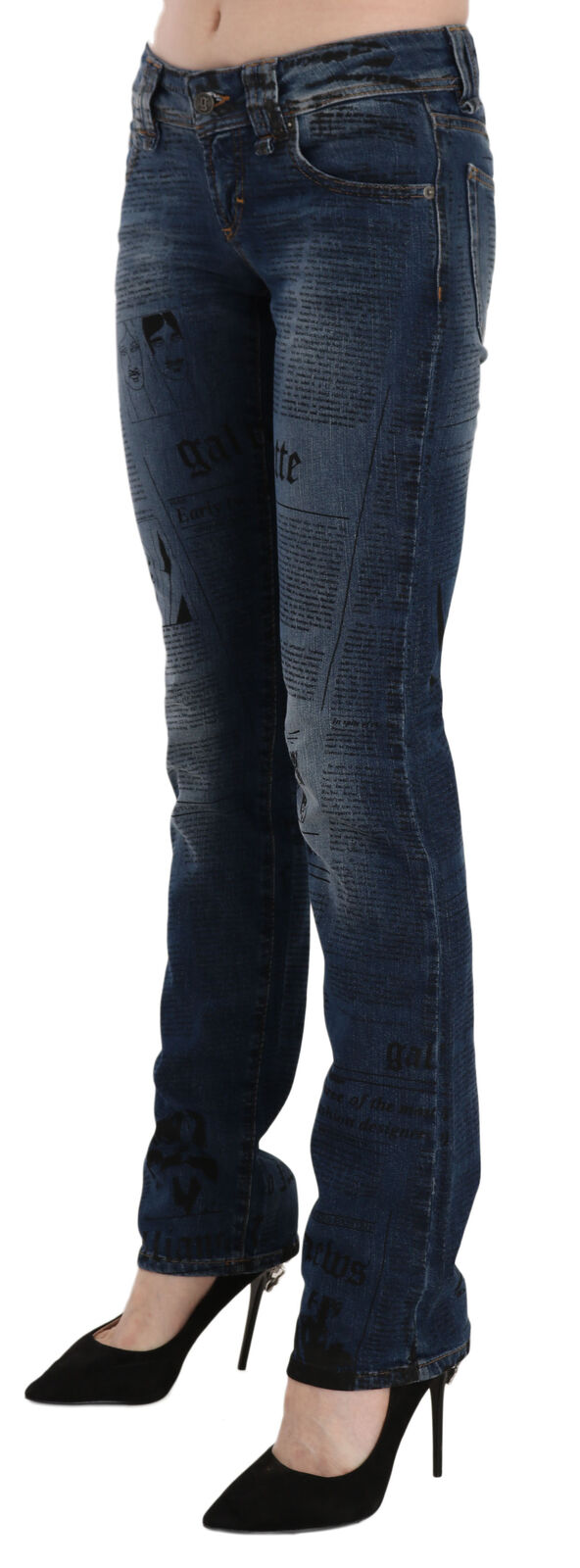 John Galliano Blue Newspaper Print Low Waist Skinny Denim Pants $791.00 John Galliano Luzworld
