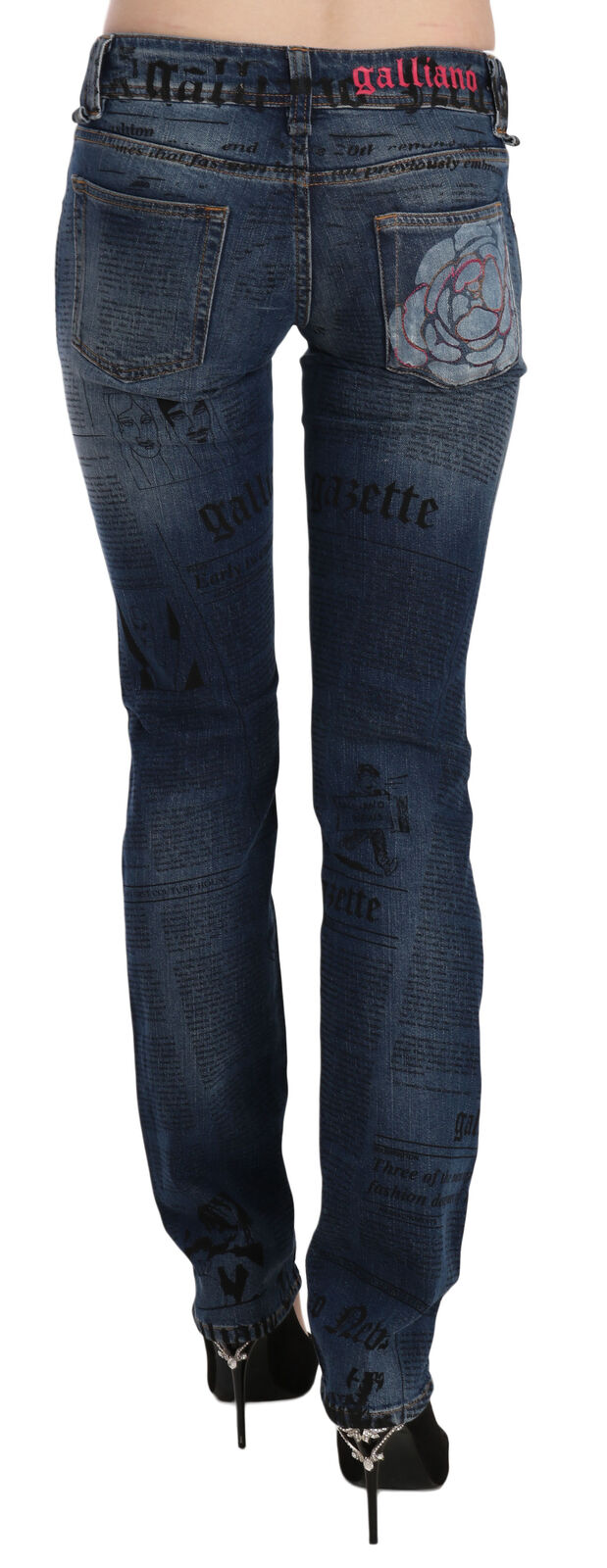John Galliano Blue Newspaper Print Low Waist Skinny Denim Pants $791.00 John Galliano Luzworld