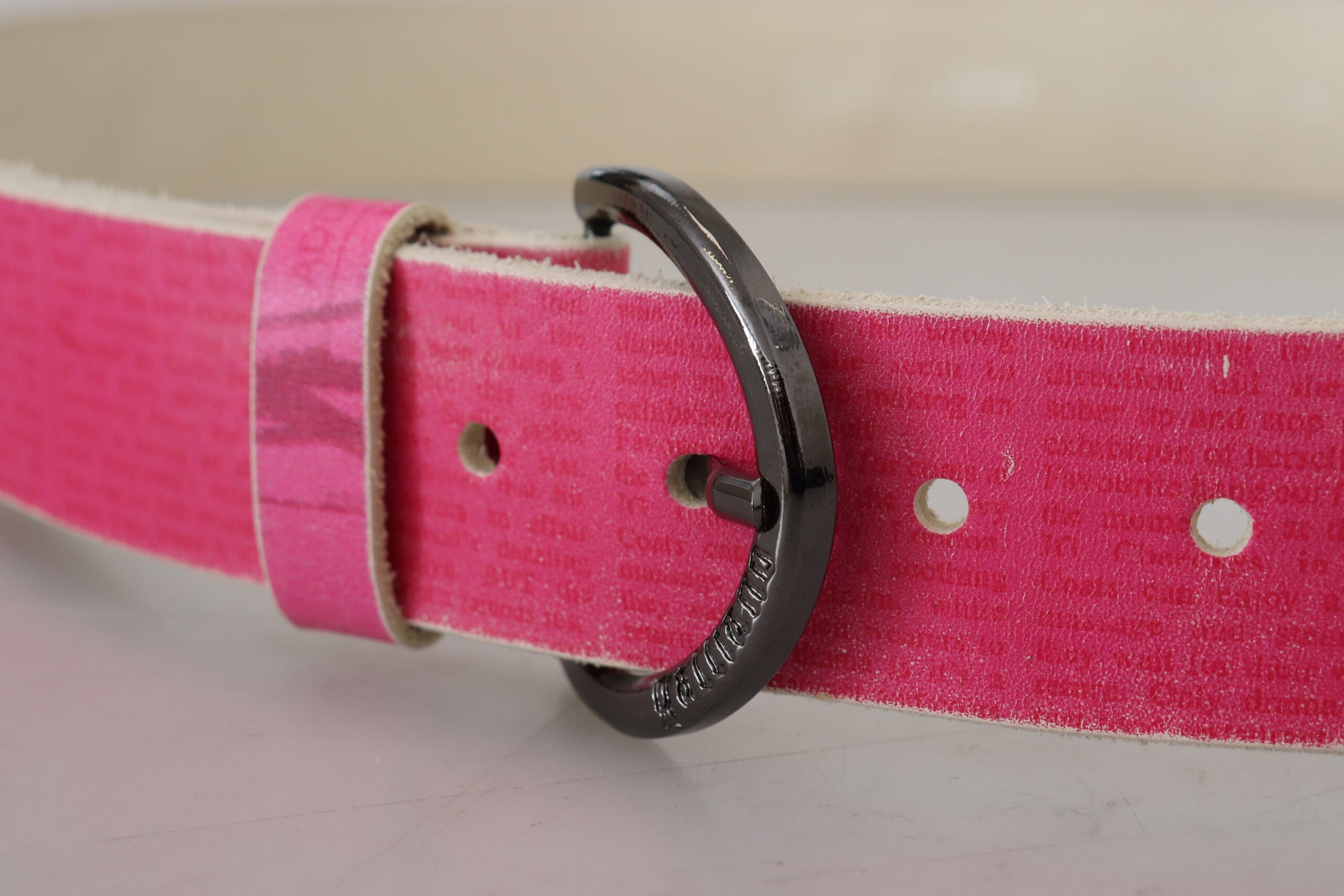John Galliano Pink Leather Letter Logo Round Buckle Waist Belt $219.00 John Galliano Luzworld