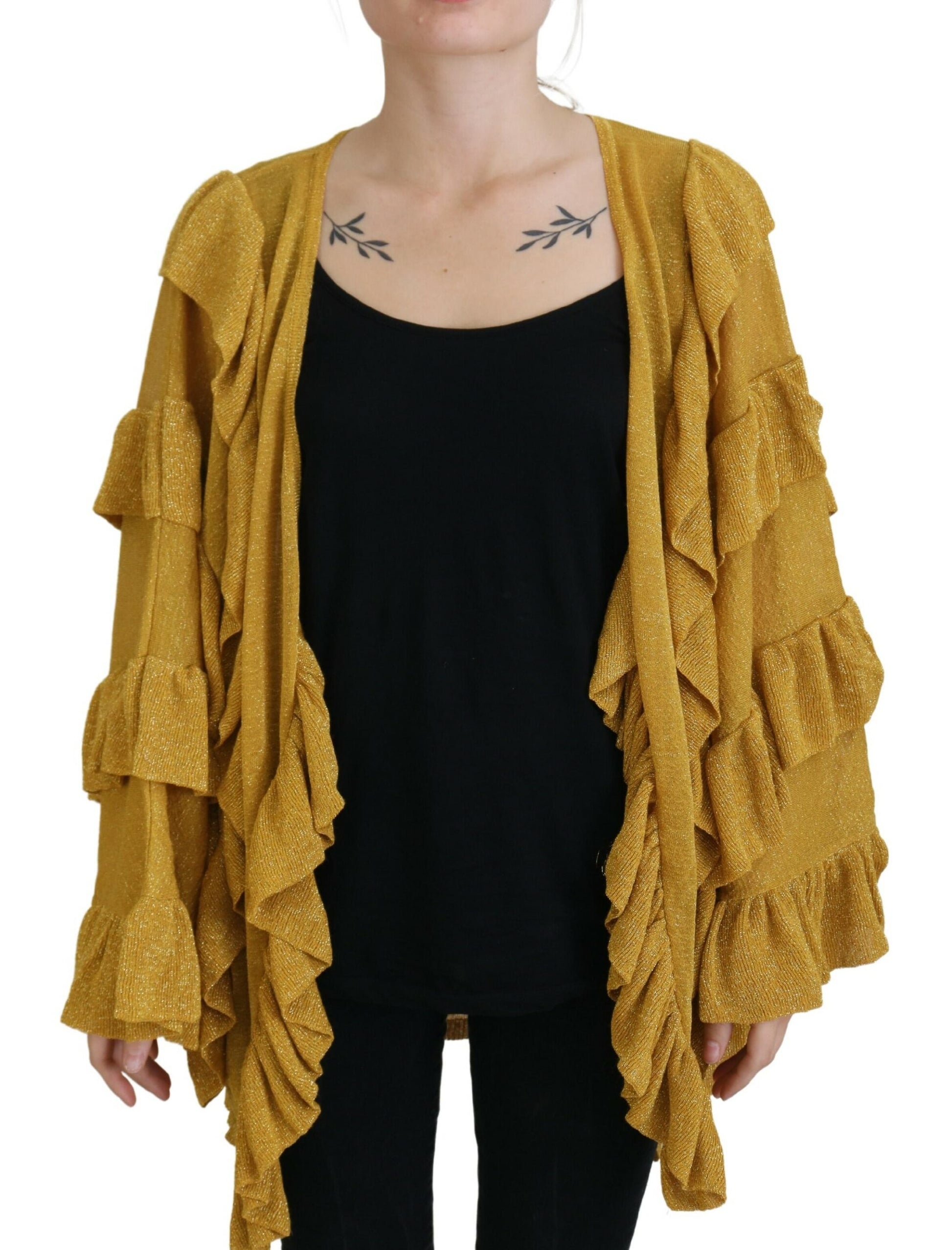 Aniye By Gold Long Sleeves Ruffled Women Cardigan Sweater $695.00 Aniye By Luzworld