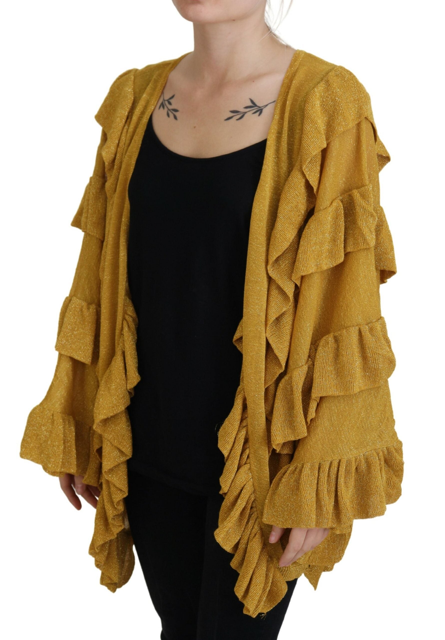 Aniye By Gold Long Sleeves Ruffled Women Cardigan Sweater $695.00 Aniye By Luzworld