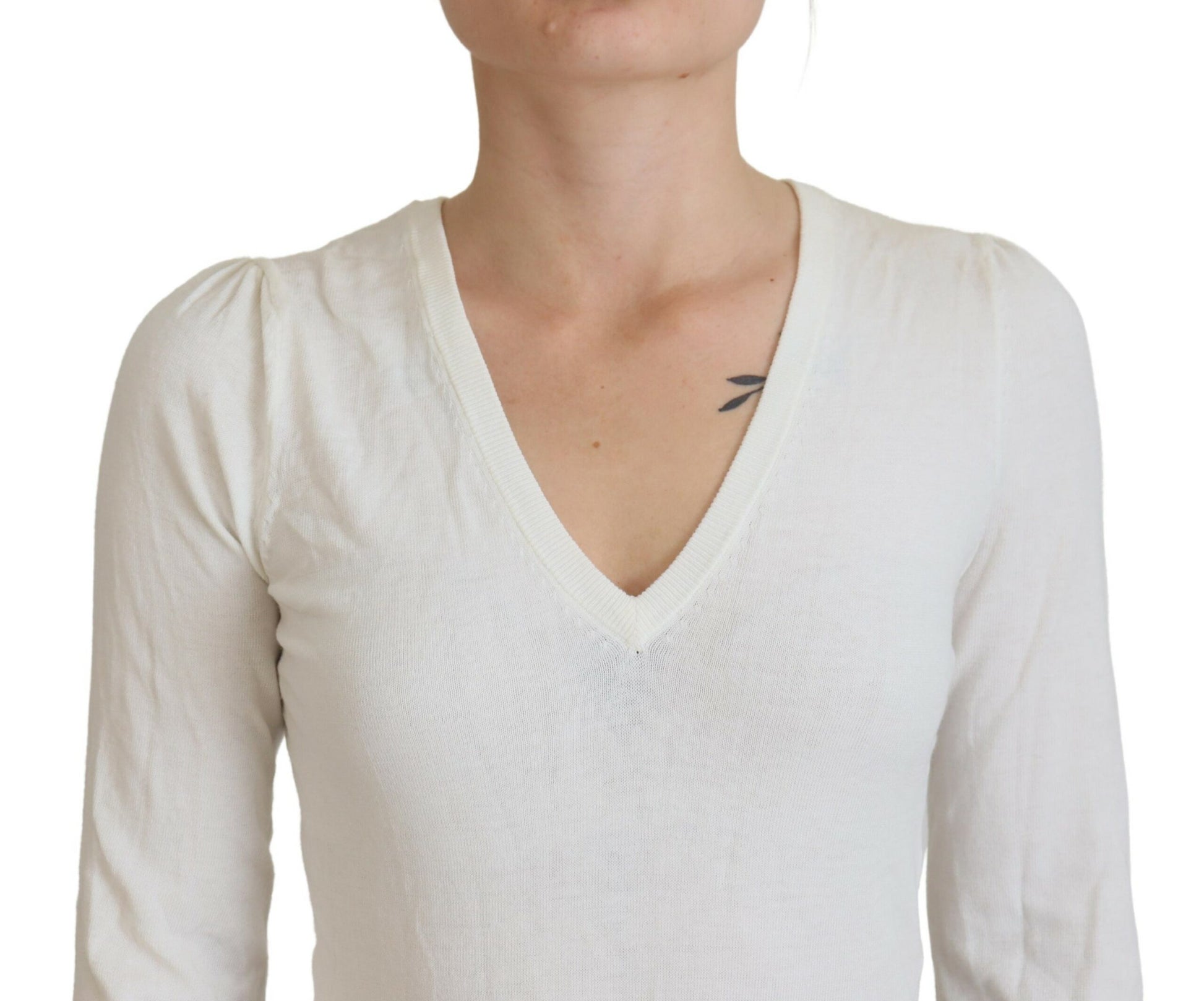 Patrizia Pepe Ivory V-Neck Long Sleeves Women Blouse Top $501.00 Patrizia Pepe Luzworld