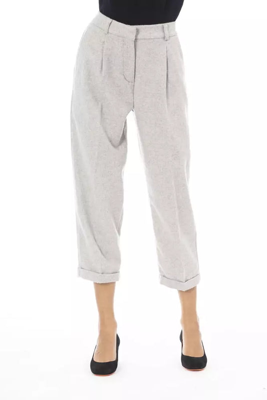 Alpha Studio Gray Wool Women Pant $485.00 Alpha Studio Luzworld