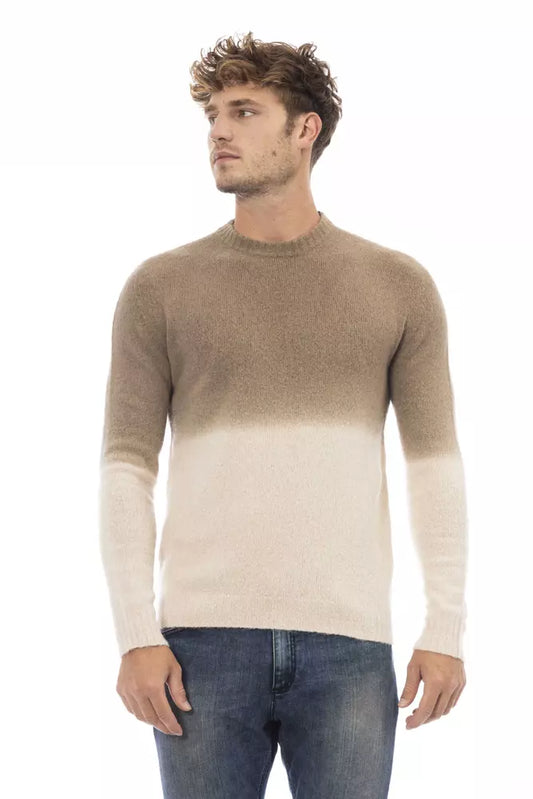Alpha Studio Beige Alpaca Men Sweater $528.00 Alpha Studio Luzworld